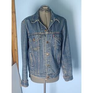 Vintage Levi Strauss 90's Dark Blue Jean Jacket Coat Button Size 40L Rider/Biker